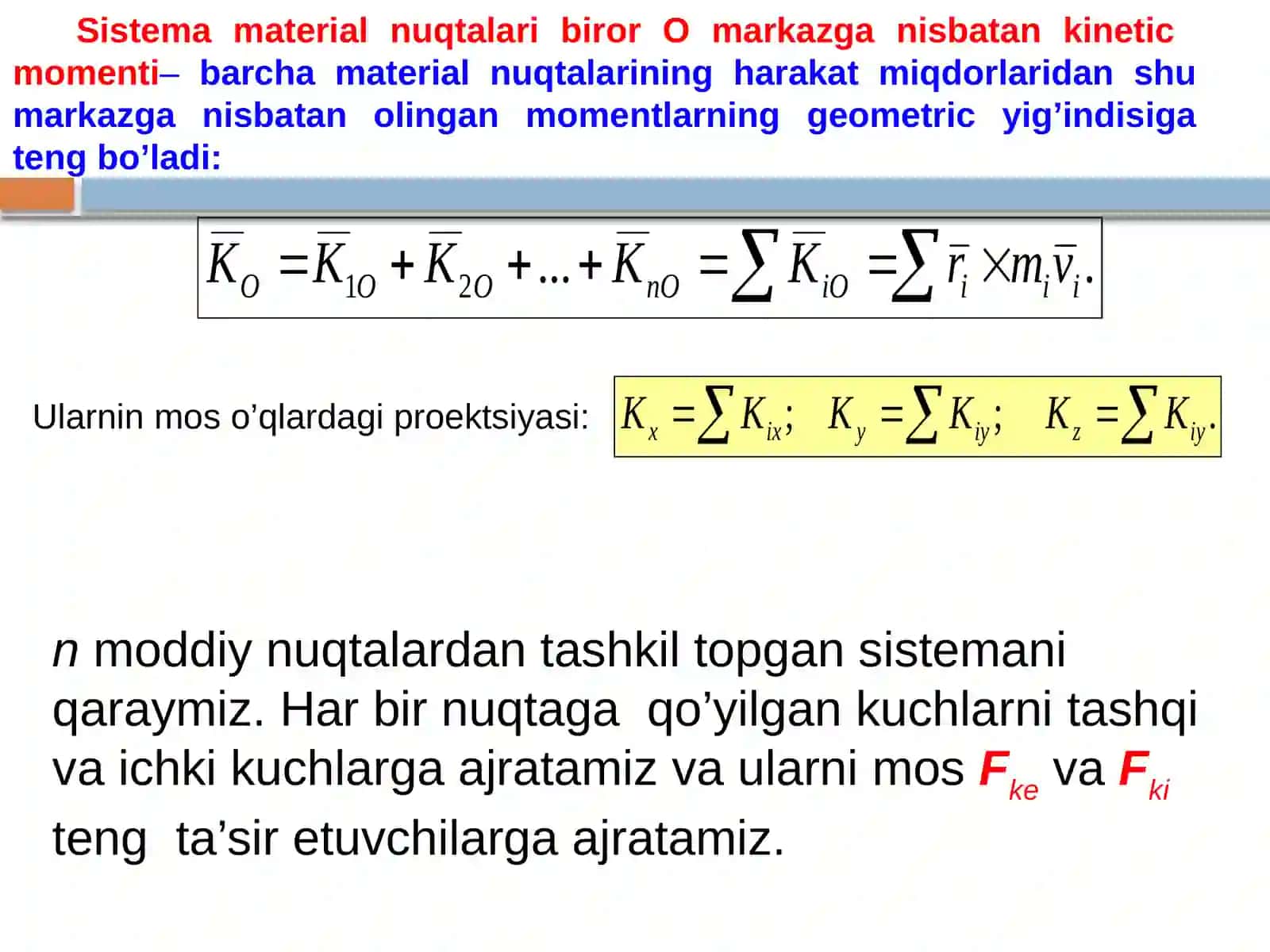 NUQTA VA NUQTALAR SISTEMASI HARAKAT MIQDORI MOMENTINING O’ZGARISHI HAQIDAGI TEOREMA 3