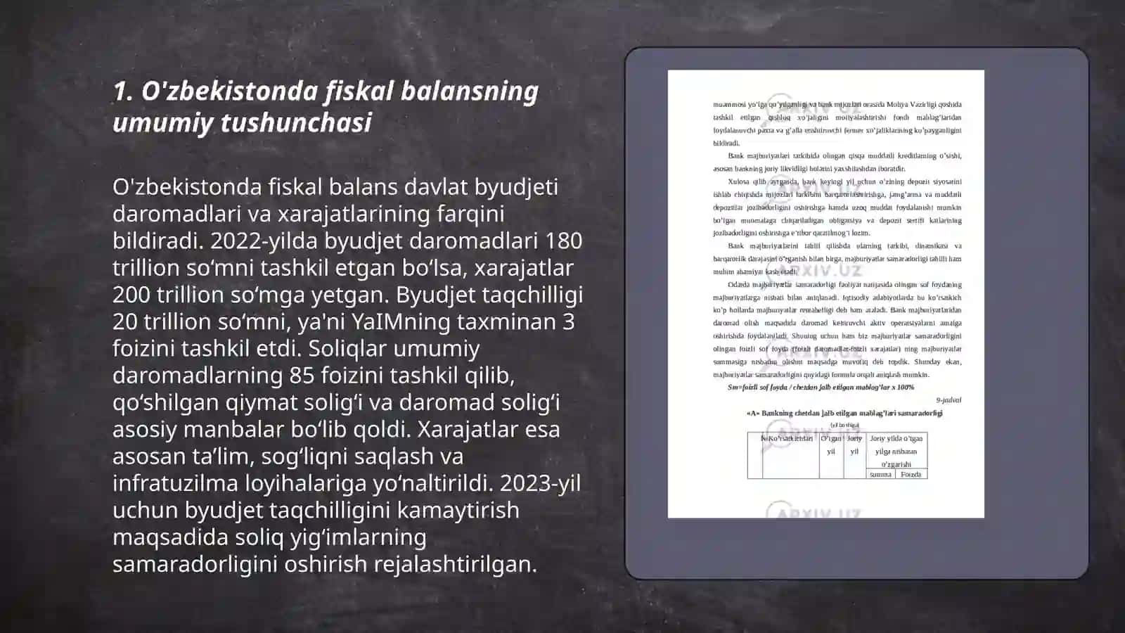 O'zbekiston Respublikasida fiskal balans dinamikasi tahlili 3