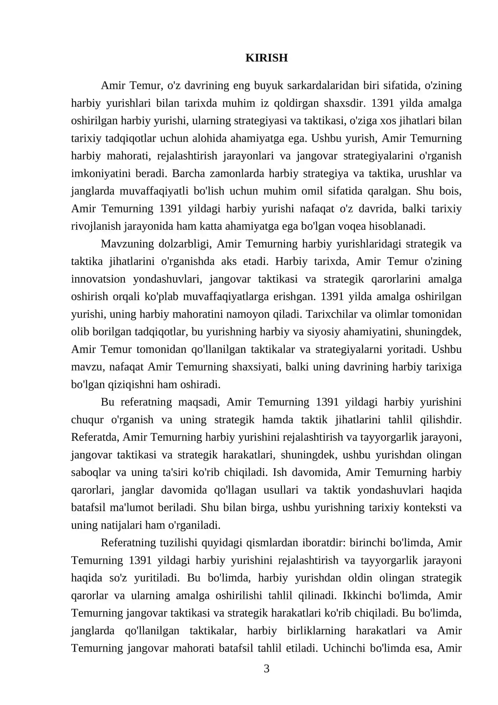 Amir Temurning 1391 yildagi xarbiy yurishi strategiyasi va taktikasi haqida tarix dan refarat 3