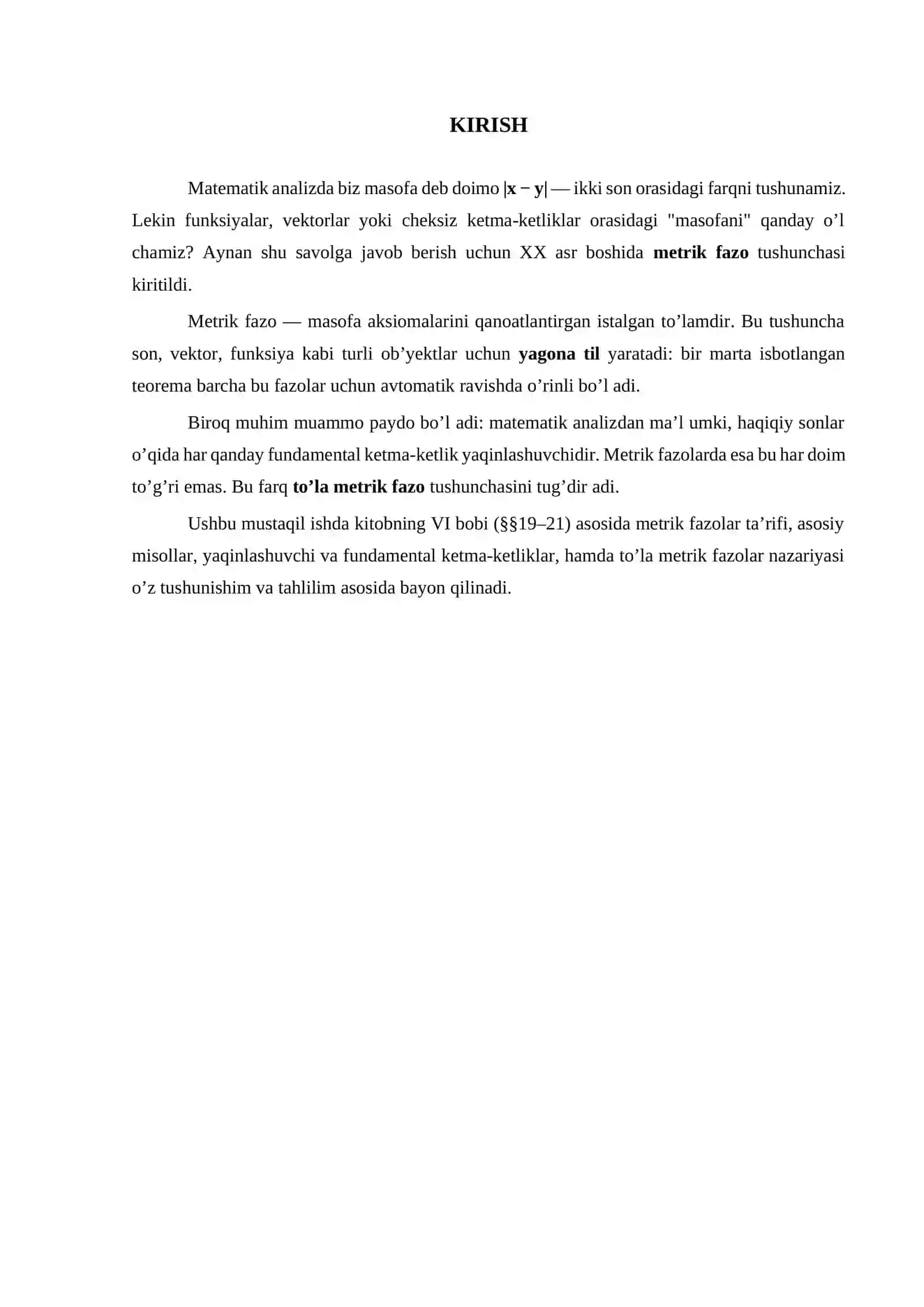 METRIK FAZOLAR VA ULARDA YAQINLASHUVCHI FUNDAMENTAL KETMA-KETLIKLAR 3