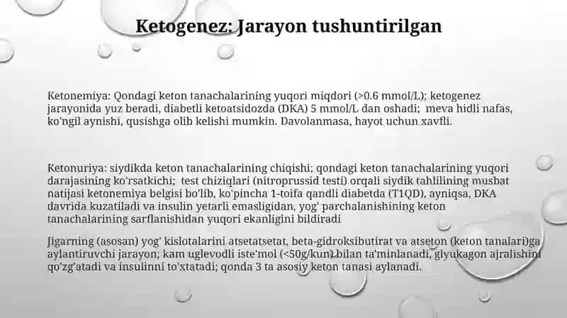 Qandli diabet va ochlikda ketonuriya va ketonemiya 3