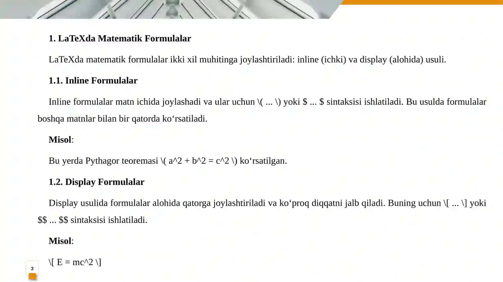 Orziyeva Sarvinoz LaTeX Dasturida Matematik Formulalar Bilan Ishlash 3
