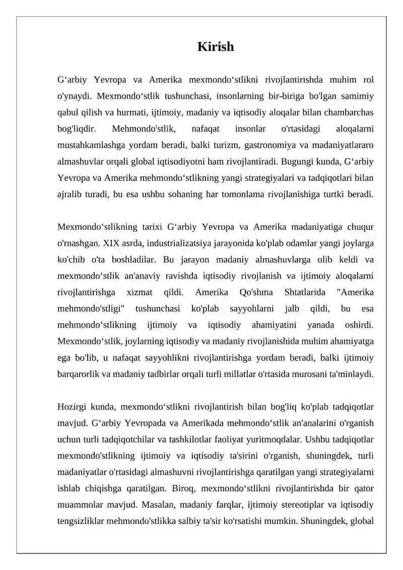 Gʻarbiy Yevropa va Amerikada mexmondoʻstlikni rivojlanishi 3