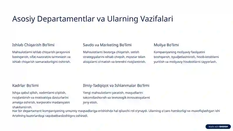 Artel Kompaniyasining Funksional Boshqaruv Tuzilmasi va Moliyaviy Menejment Ko'rsatkichlari 3