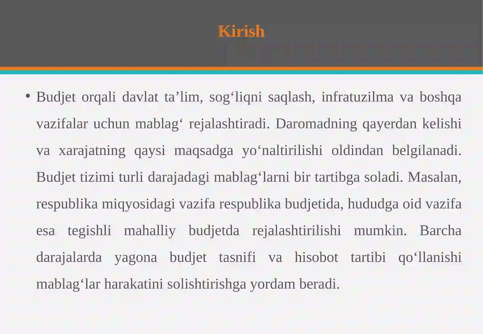 Byudjet tizimining tarkibiy tamoyillari, byudjet tizimi byudjetlari – O‘zbekiston 3
