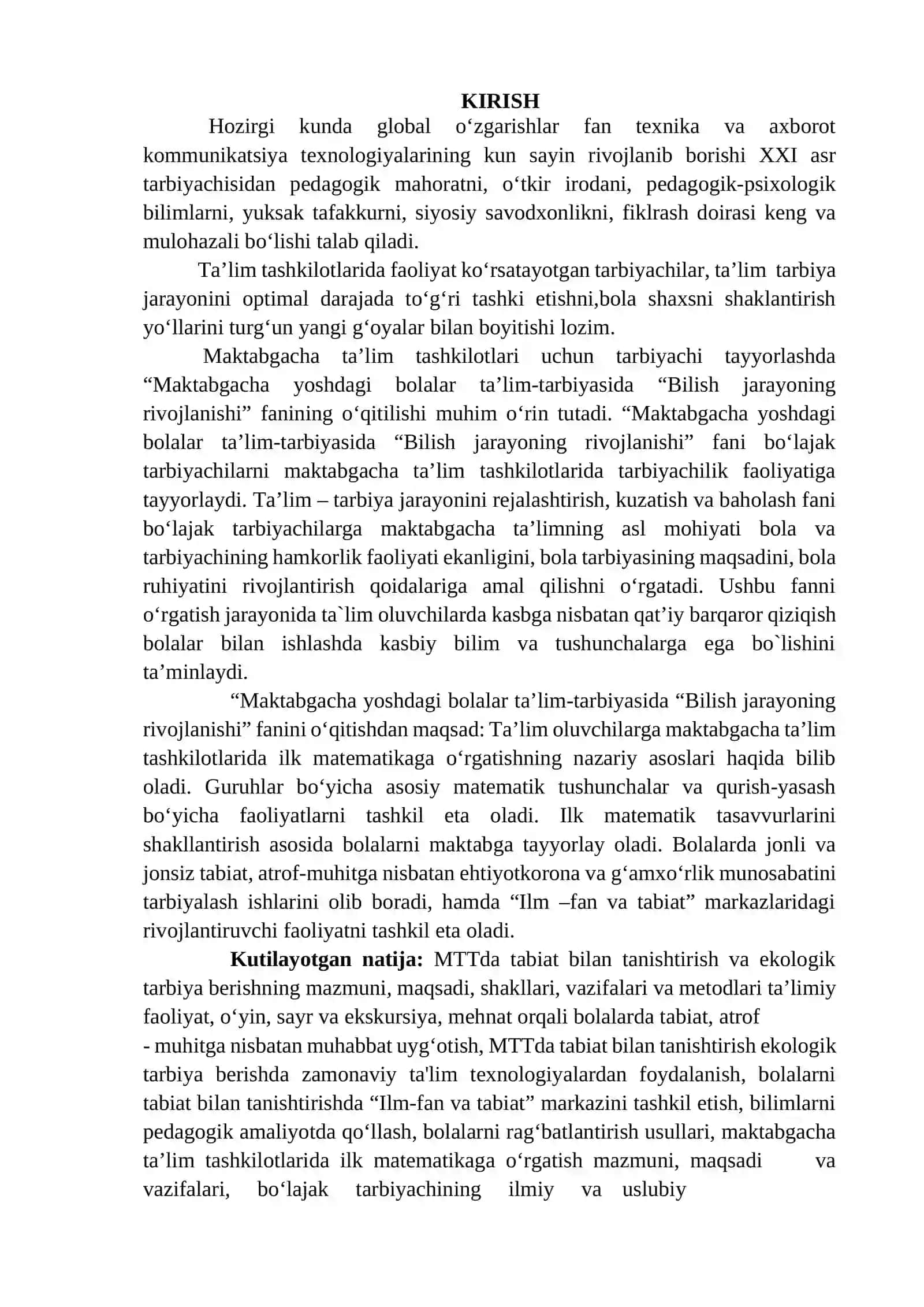 Maktabgacha yoshdagi bolalar ta’lim-tarbiyasida bilish jarayoning rivojlanishi fanidan o'qitish materiallari to'plami 3