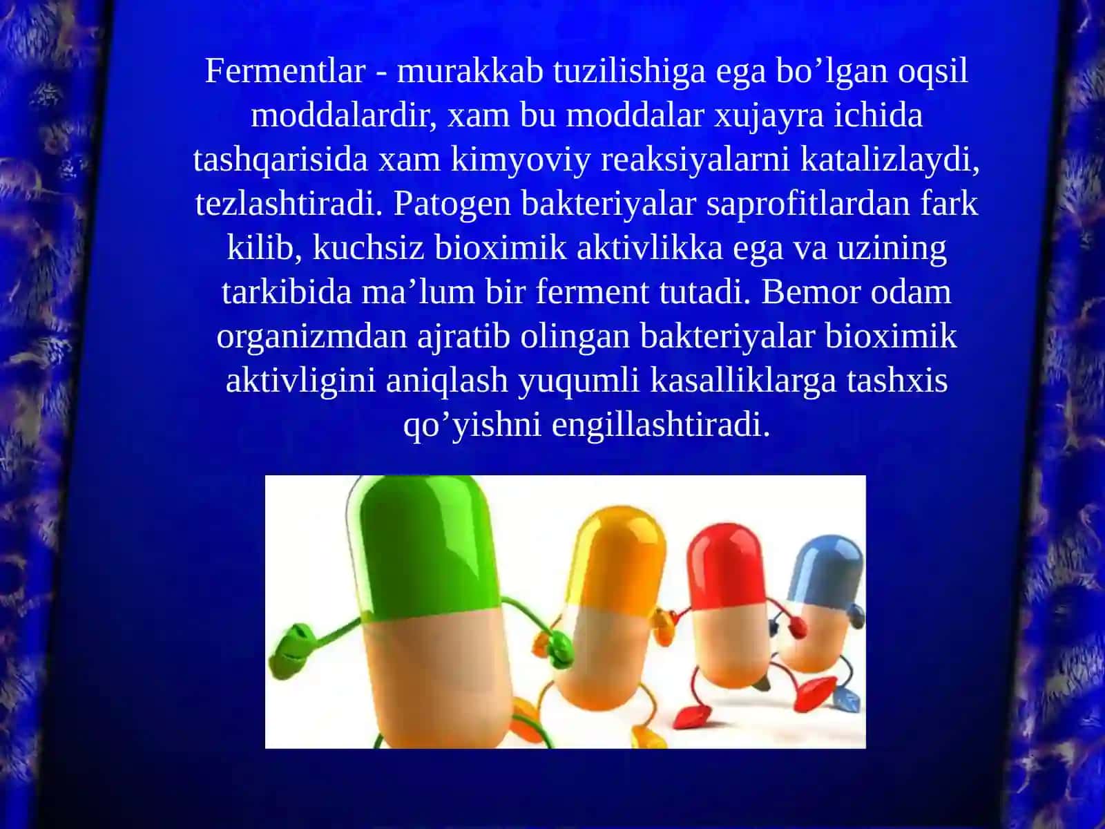 Mikroorganizmlarning xayot faoliyatida ishlab chiqaradigan moddalari pigmentlar toksinlar aramatikmoddalar yorug’lik energiyasi 3