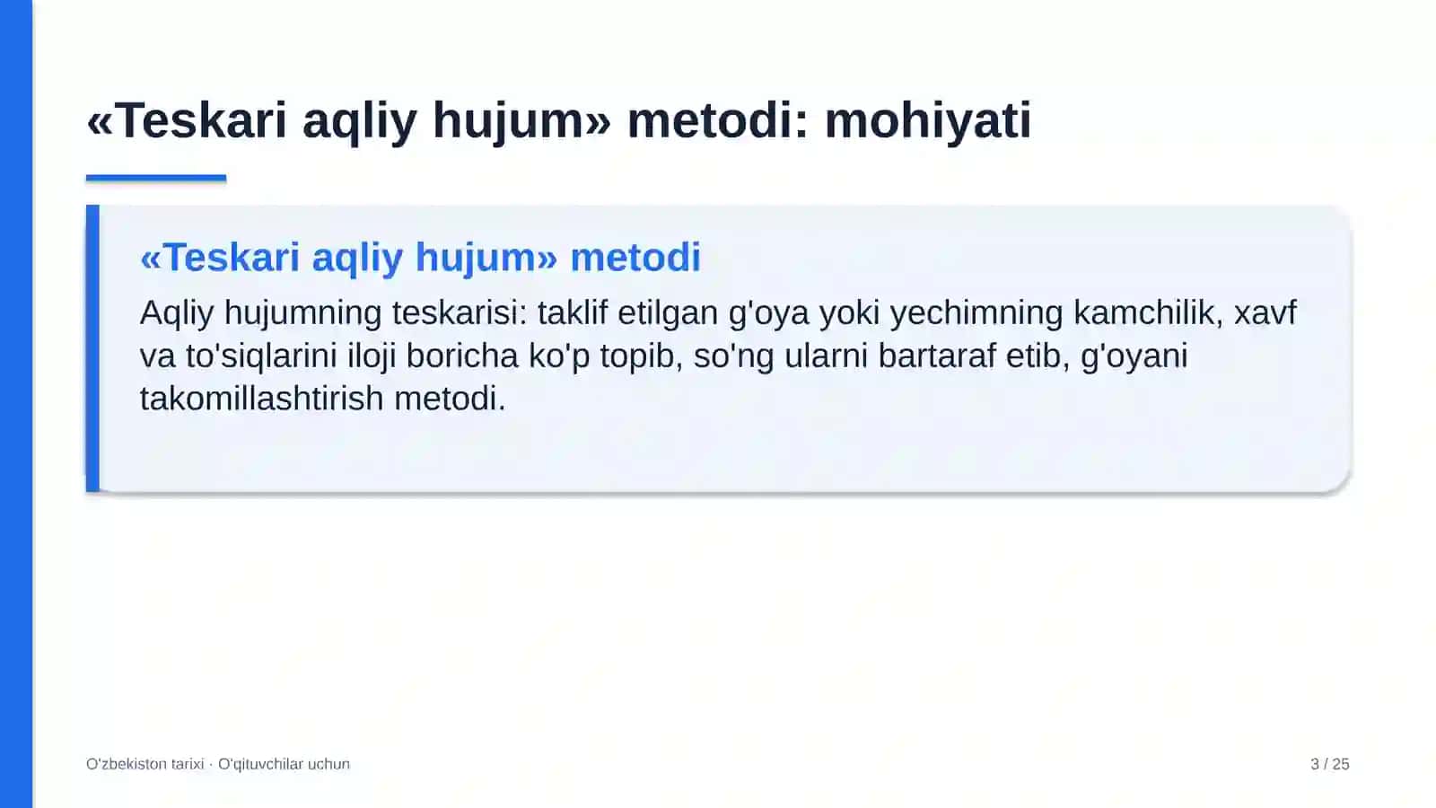 o'zbekiston tarixi darslarida teskari aqliy hujum metodidan foydalanish 2785 3