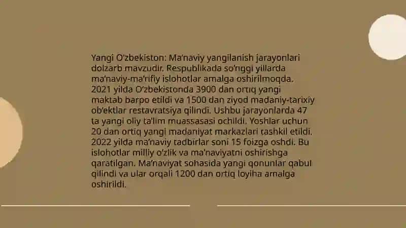 Yangi O‘zbekiston: Ma’naviy yangilanish jarayonlari 3