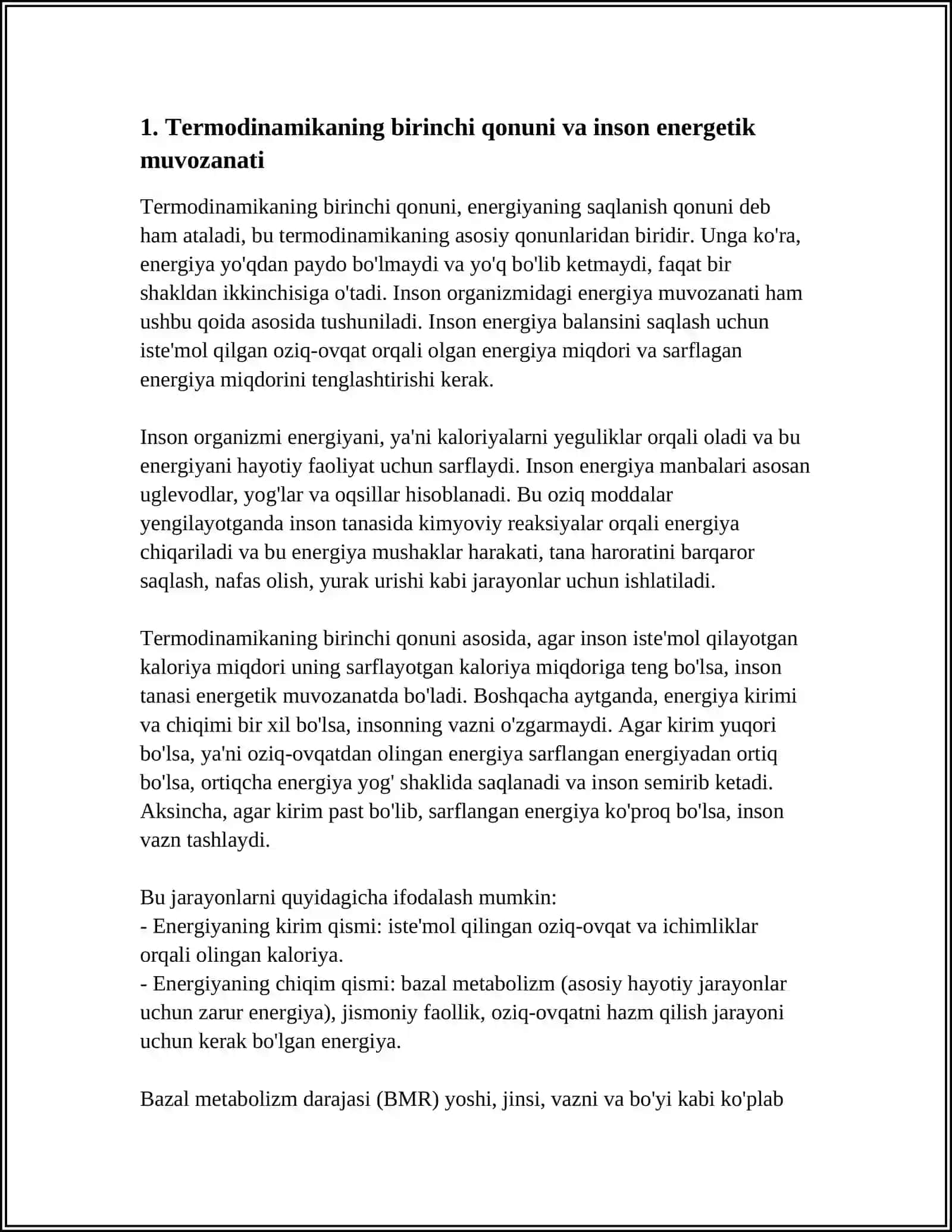 TERMODINAMIKA QONUNLARI INSON ORGANIZIMIGA TASIRINI O'RGANISH 3