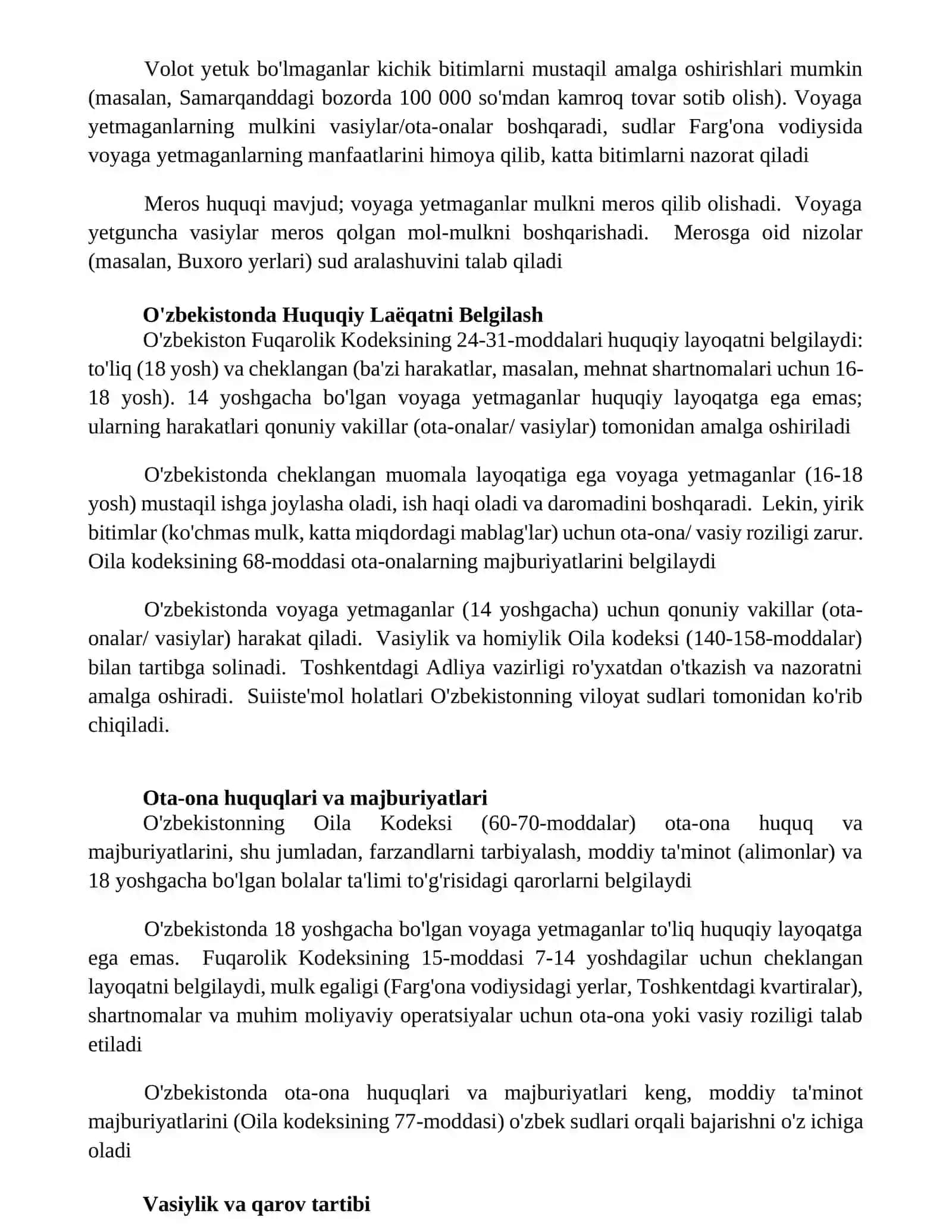 Voyaga yetmagan fuqarolarning muomala layoqatining mazmuni 3