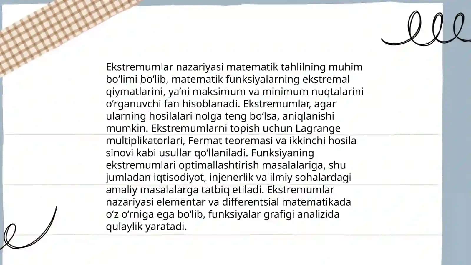 Ekstremumlar nazaryasining geometriya,mehanika va fizika masalalariga tadbiqlari 3