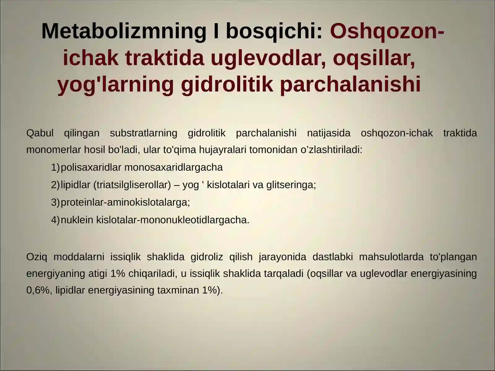 Energiya almashinuvi buzilishi. Toʻliq, toʻliq boʻlmagan ochlik 3