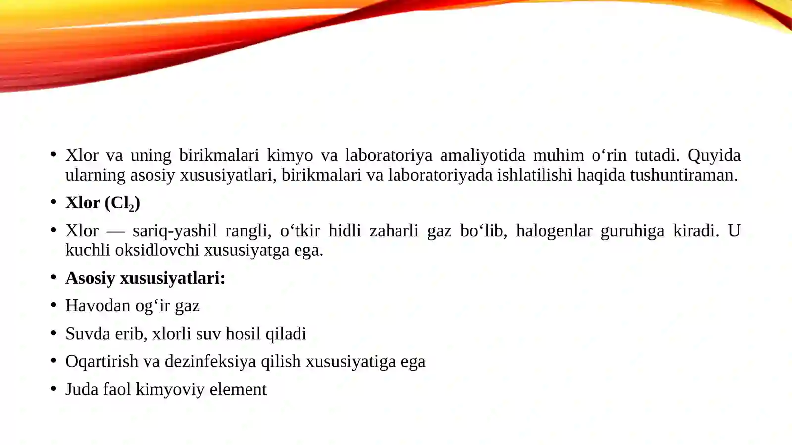 Xlor va uning birikmalari va laboratoriyada ishlatilishi 3
