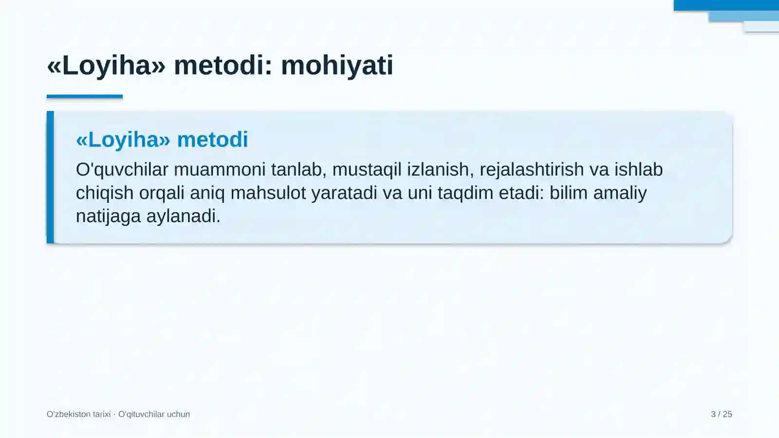 o'zbekiston tarixi darslarida loyiha metodidan foydalanish 6438 3