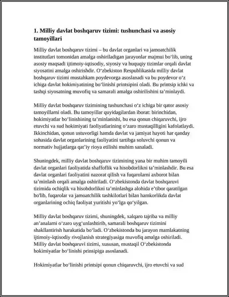 MILLIY DAVLAT BOSHQARUV TIZIMI. MUSTAQIL OʻZBEKISTONDA HOKIMYATLAR BOʻLINISHI PRINSIPI 3