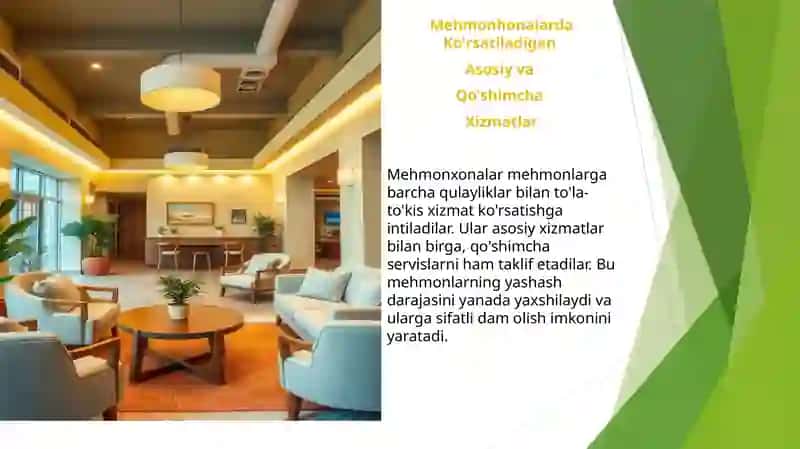 Mehmonxonalarda ko'rsatiladigan asosiy va qo'shimcha  Xizmatlar. 3
