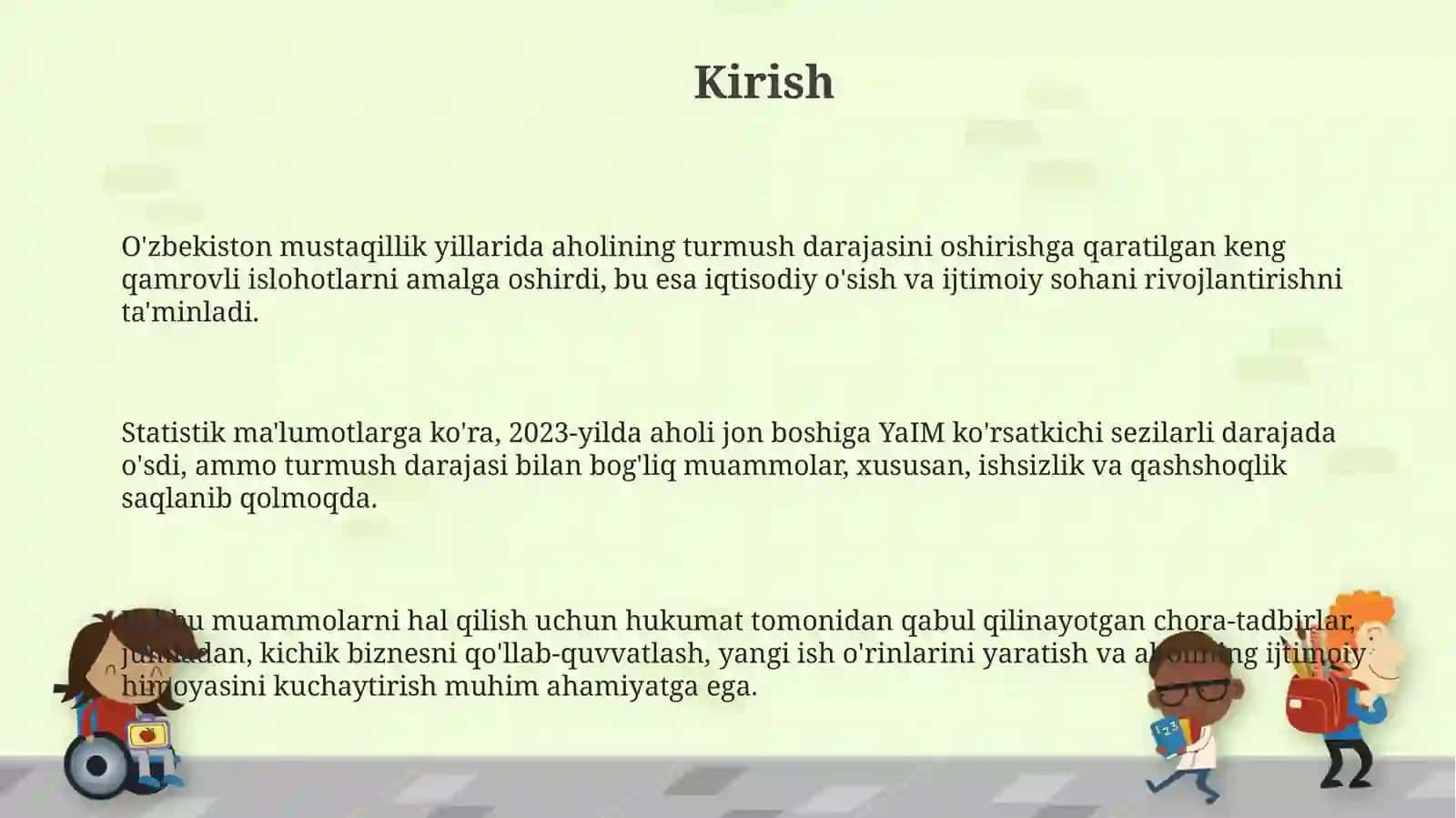 O'zbekiston Respublikasi Aholi turmush darajasi muommo va yechimmlari 3