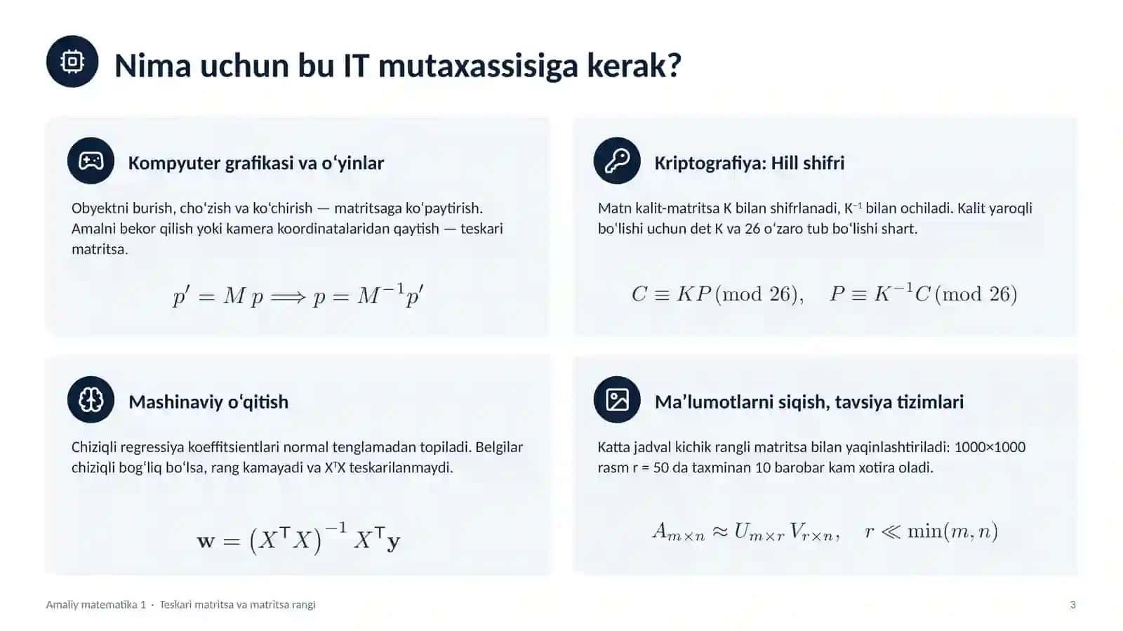 Teskari matritsa va matritsa rangi 3