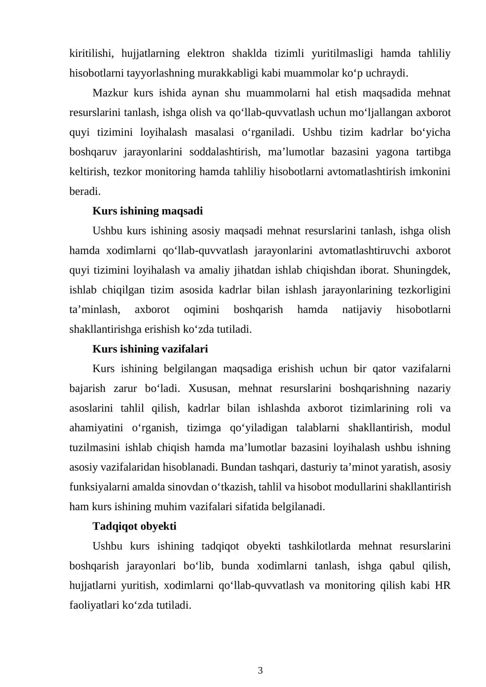 MEHNAT RESURSLARINI TANLASH, ISHGA OLISH VA QO‘LLAB-QUVVATLASHNING AXBOROT QUYI TIZIMINI LOYIHALASH 3