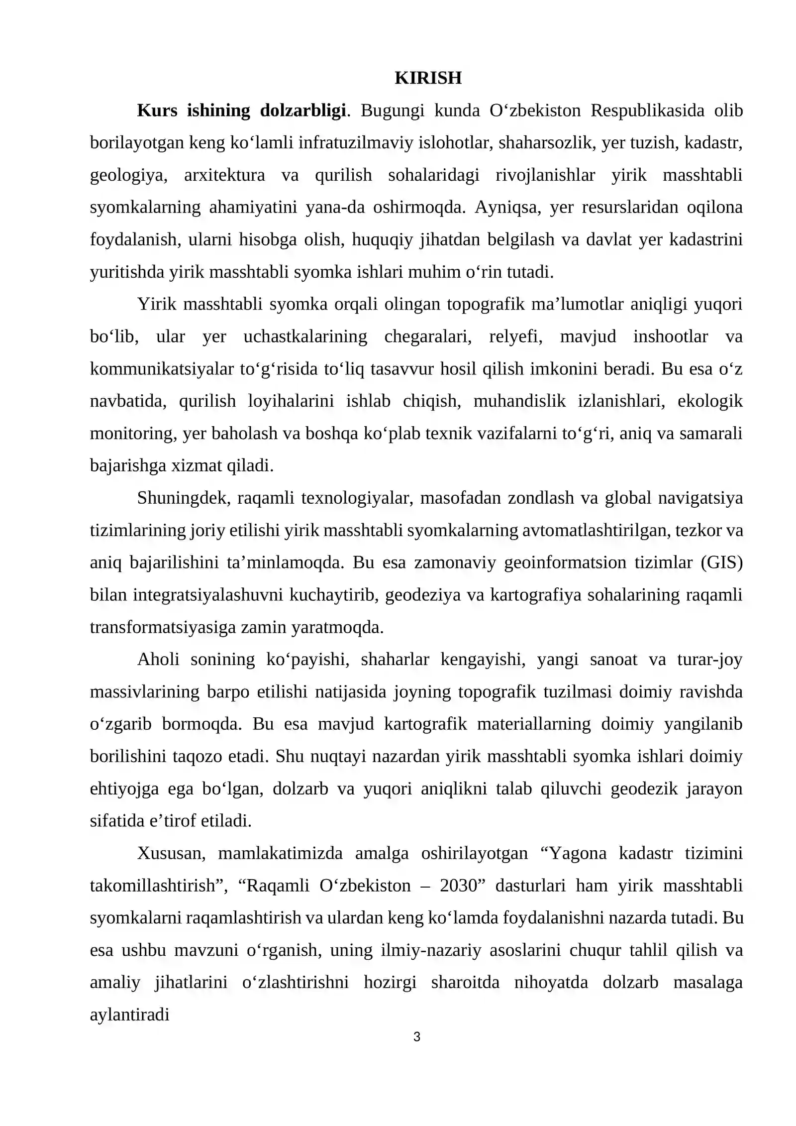 Yirik masshtabli syomka - Geodeziya kurs ishi 3