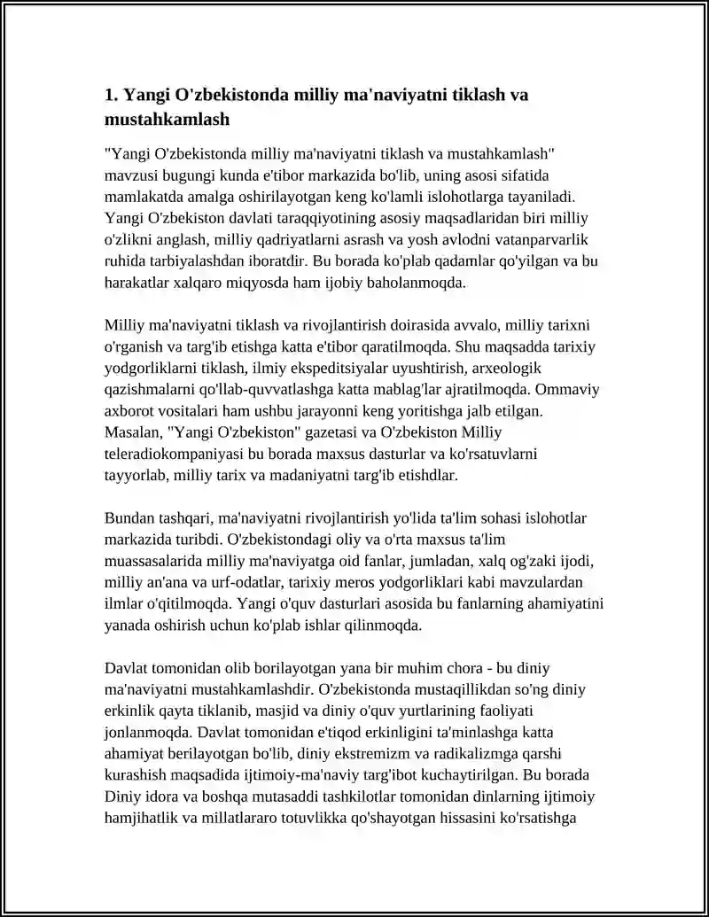YANGI O'ZBEKISTONDA AMALGA OSHIRILAYOTGAN MA'NAVIY O'ZGARISHLAR 3