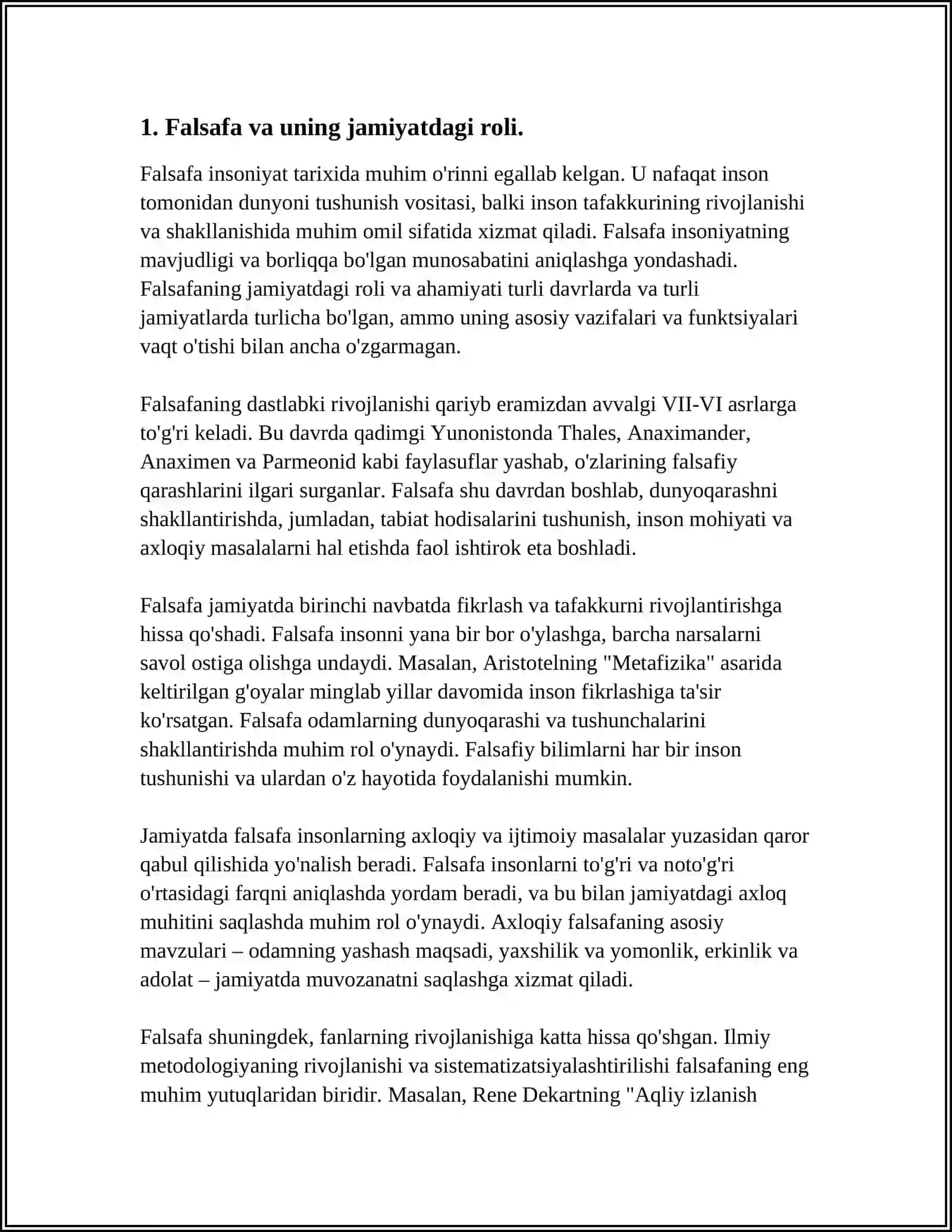 FALSAFA VA UNING JAMIYATDAGI O'RNI. 300 TA GAPDAN IBORAT ESSEY 3
