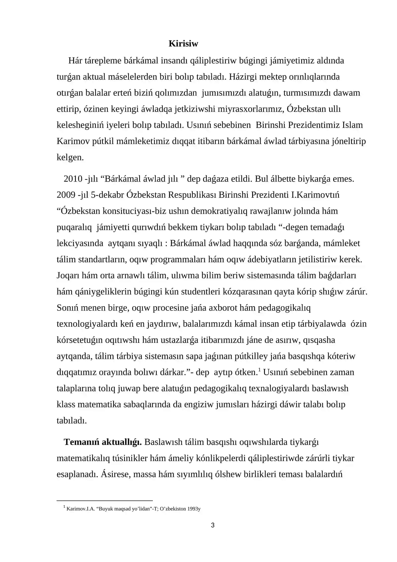 Matematika hám onı oqıtıw metodikası páninen 3
