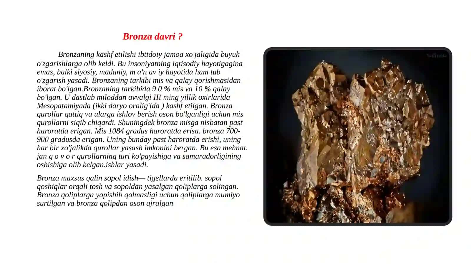 Bronza davri jarayonlari va moddiy madaniyati 3