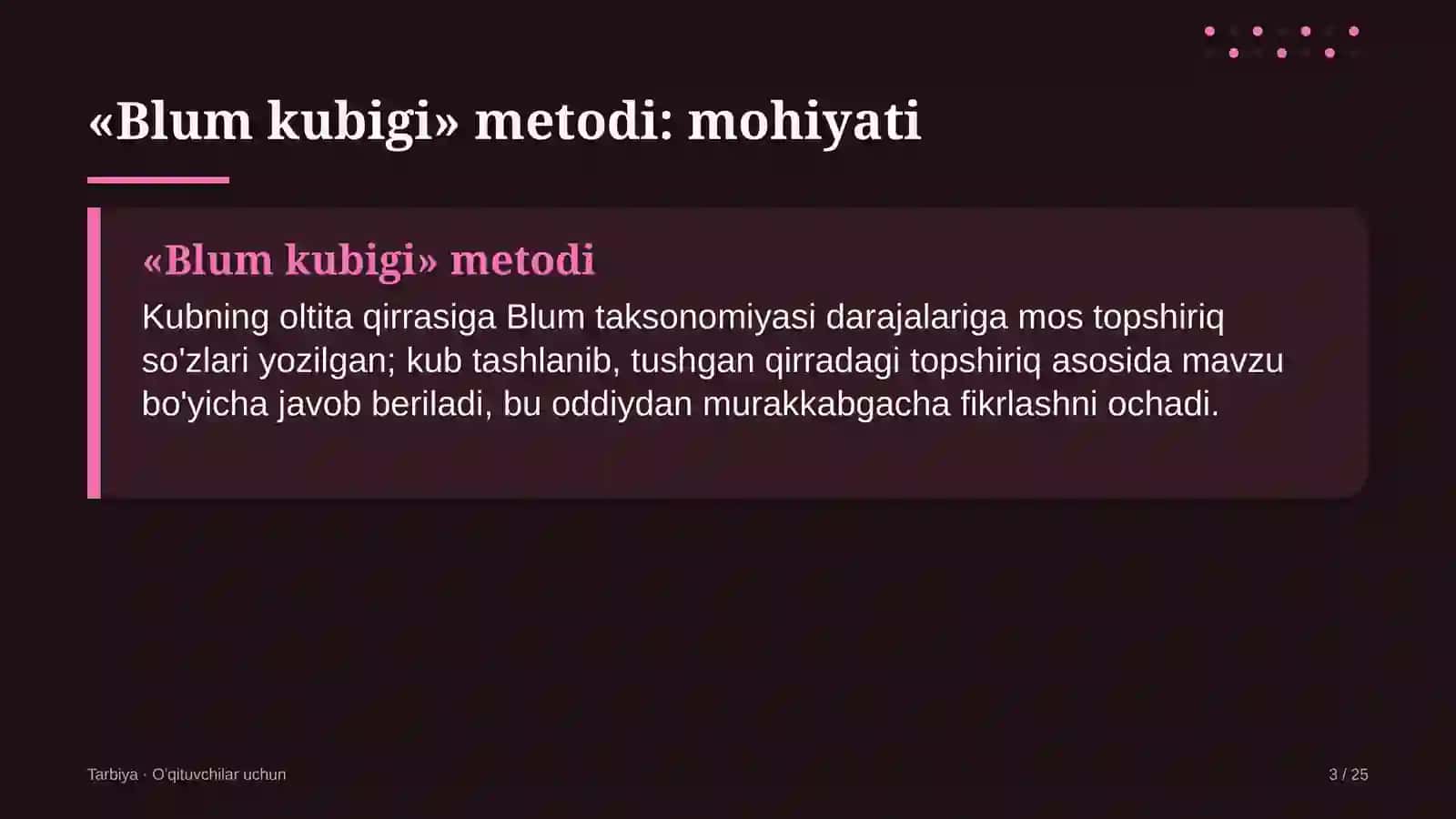 tarbiya darslarida blum kubigi metodidan foydalanish 4891 3