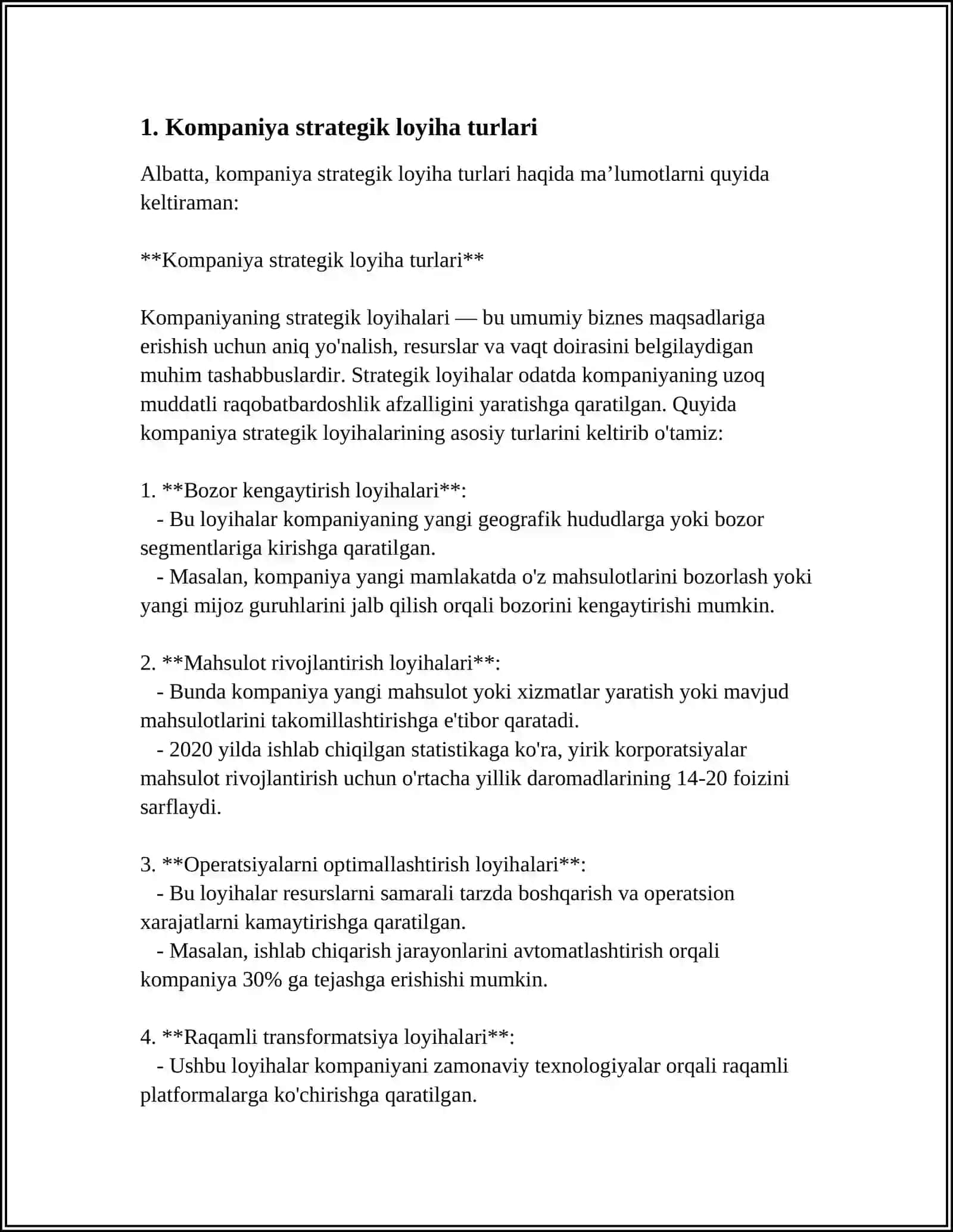 Kompaniya strategik loyiha turlari 3