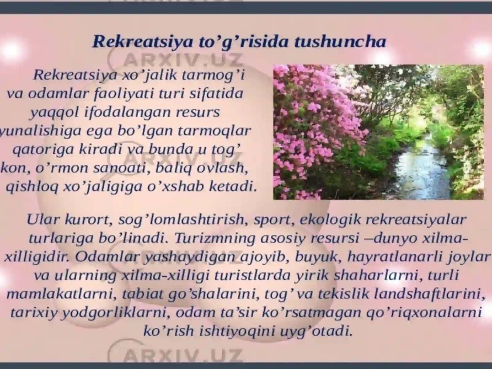Rekreatsiya Resurslari Va Ularidan Foydalanish 3