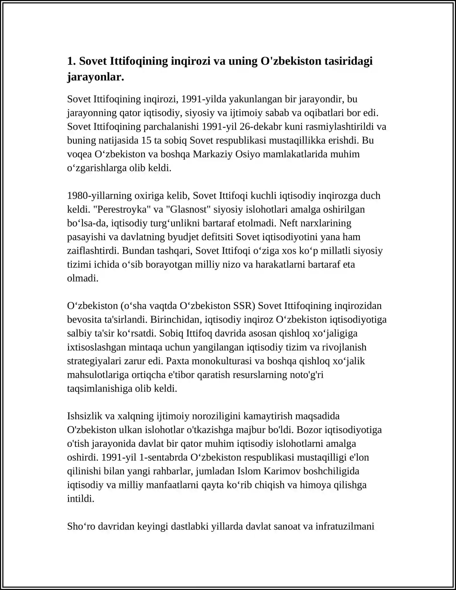 MUSTAQILLIKKA ERISHISH ARAFASIDA O'ZBEKISTONDAGI IJTIMOIY SIYOSIY JARAYONLAR 3
