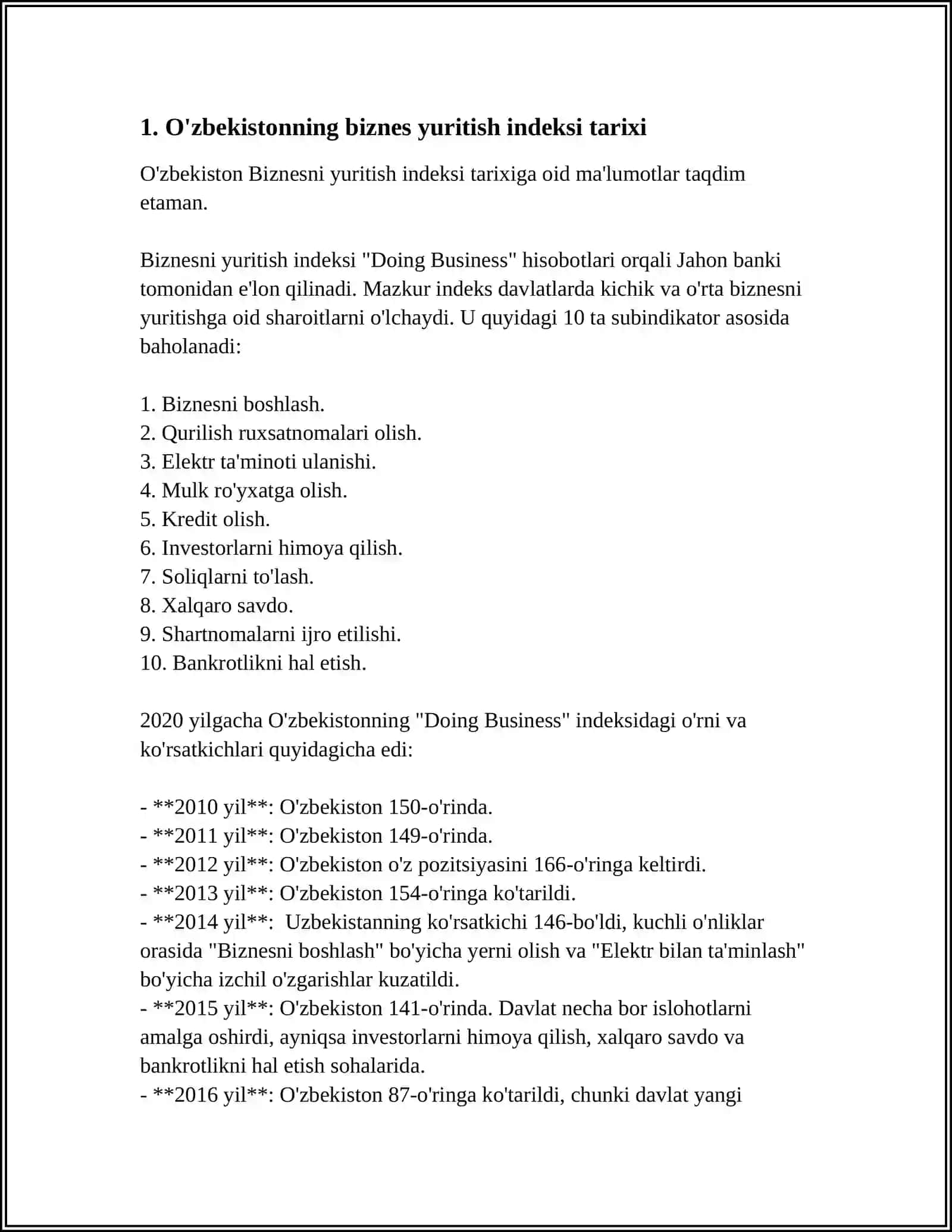 O'ZBEKISTONNING "BIZNES YURITISH INDEKSI" 3
