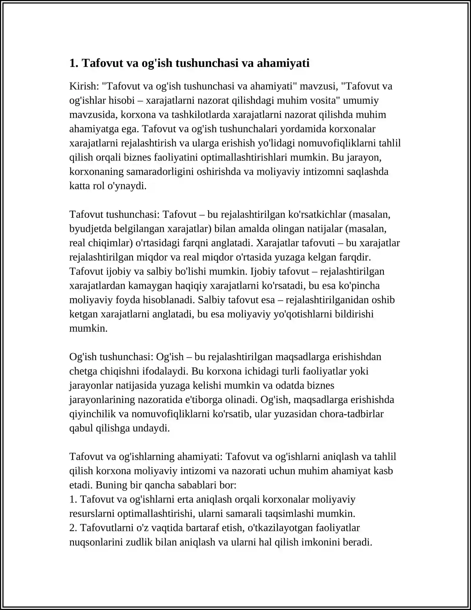 TAFOVUT VA OG'ISHLAR HISOBI – XARAJATLARNI NAZORAT QILISHDAGI MUHIM VOSITA 3