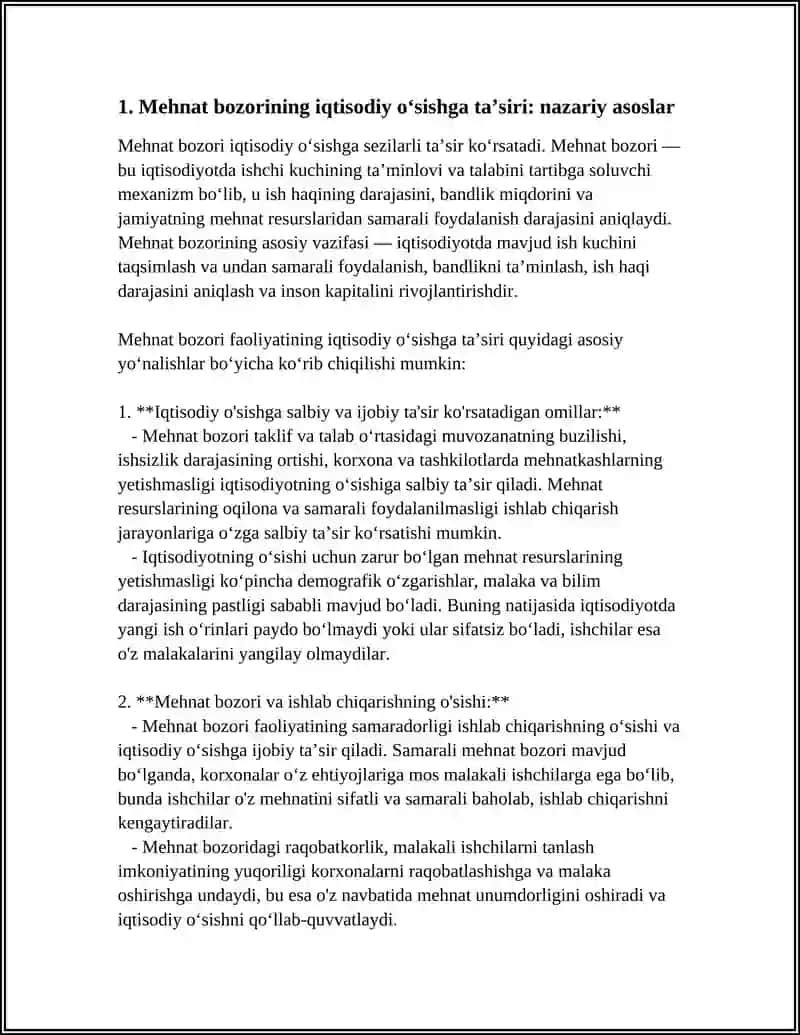MEHNAT BOZORINING IQTISODIY OʻSISHNI TA’MINLASHDA MEHNAT BOZORINI FAOLIYAT KOʻRSATISHINING IQTISODIY MEXANIZMI 3
