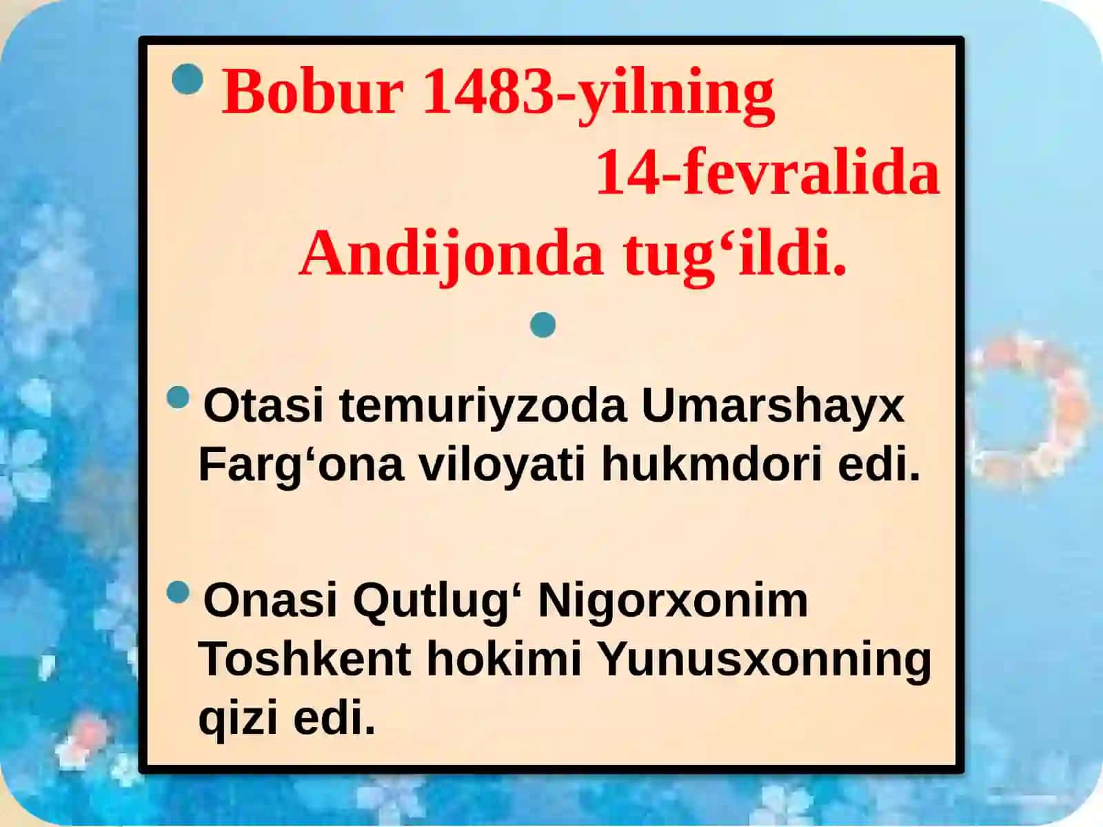 Nosirova Guldo'na - ZAHIRIDDIN MUHAMMAD BOBUR - buyuk shaxs 3