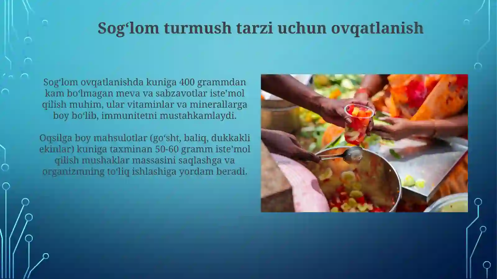 Ovqatlanish madaniyati. Ovqatlanishning inson hayotidagi ahamiyati. Dasturxontuzash 3