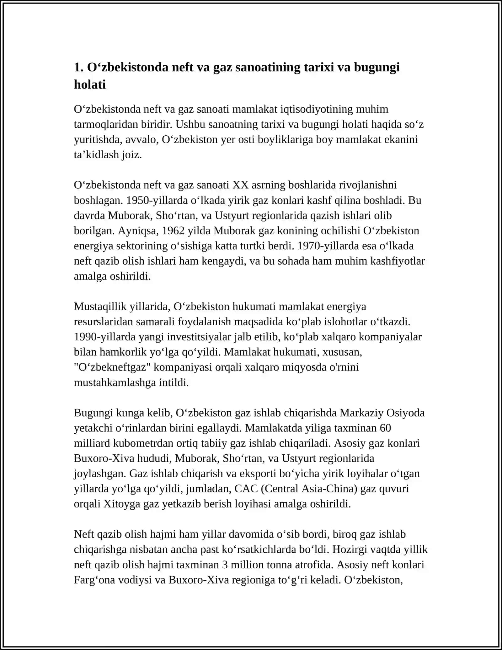 MEN QIZIQQAN YONALISH: NEF VA GAZ 3