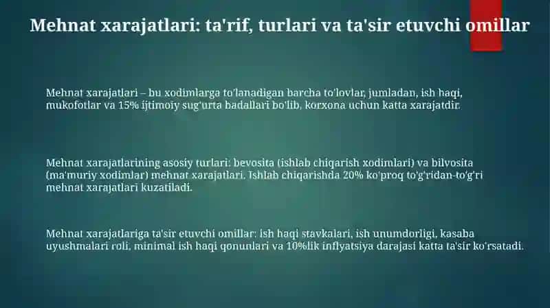 Mehnat haqi va amortizatsiya xarajatlari 3