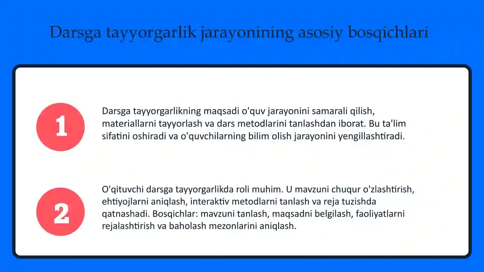 O'qituvchining darsga tayyorgarligi. Dars rejasi 3