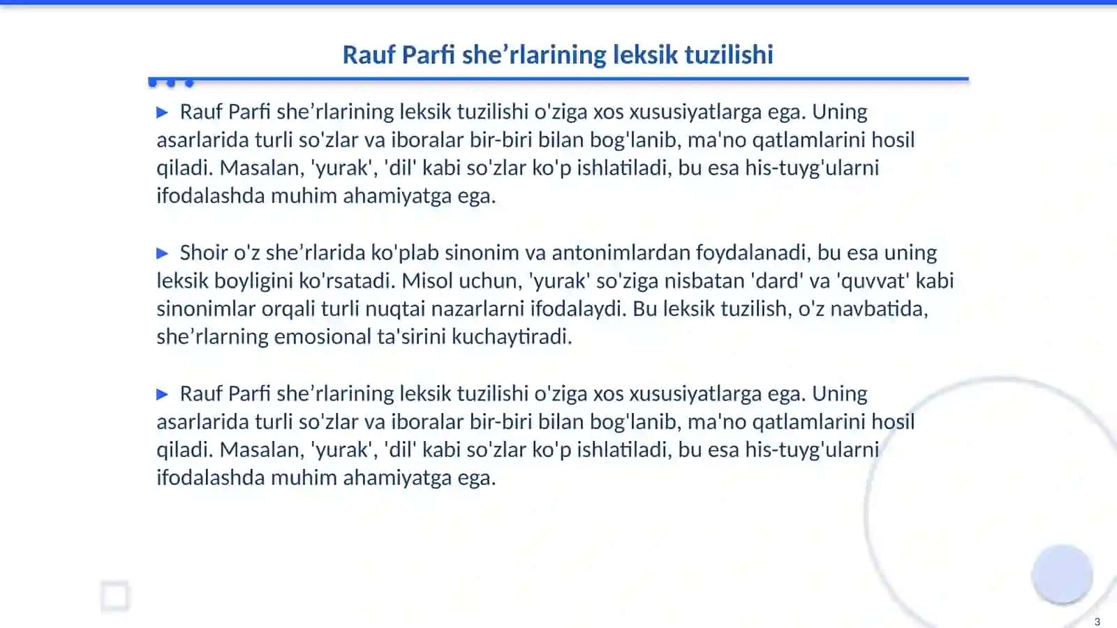 Rauf Parfi sheʼrlarini leksik-semantik jihatdan tahlil qilish 3