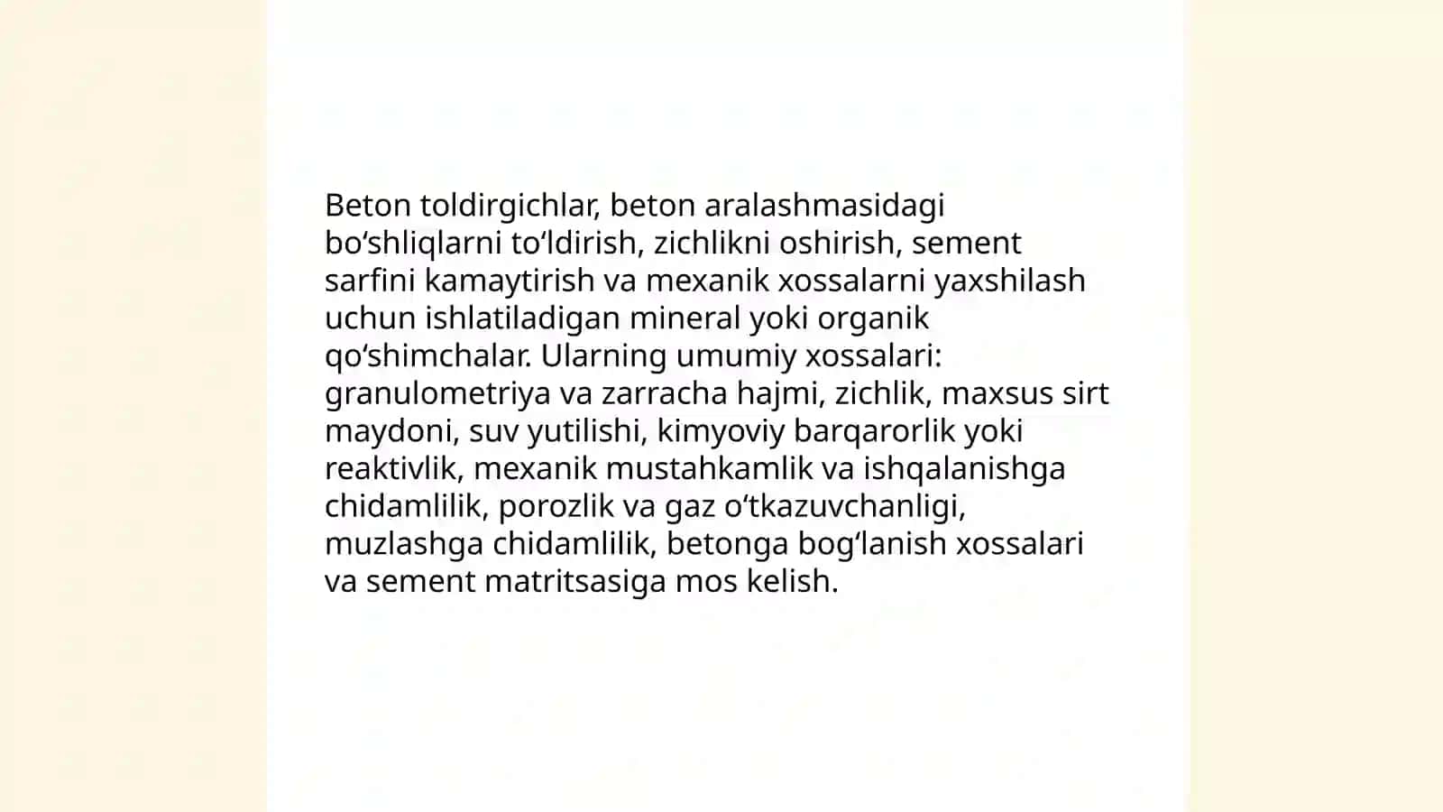 Beton toldirgichlarning asosiy xossalarni organish 3