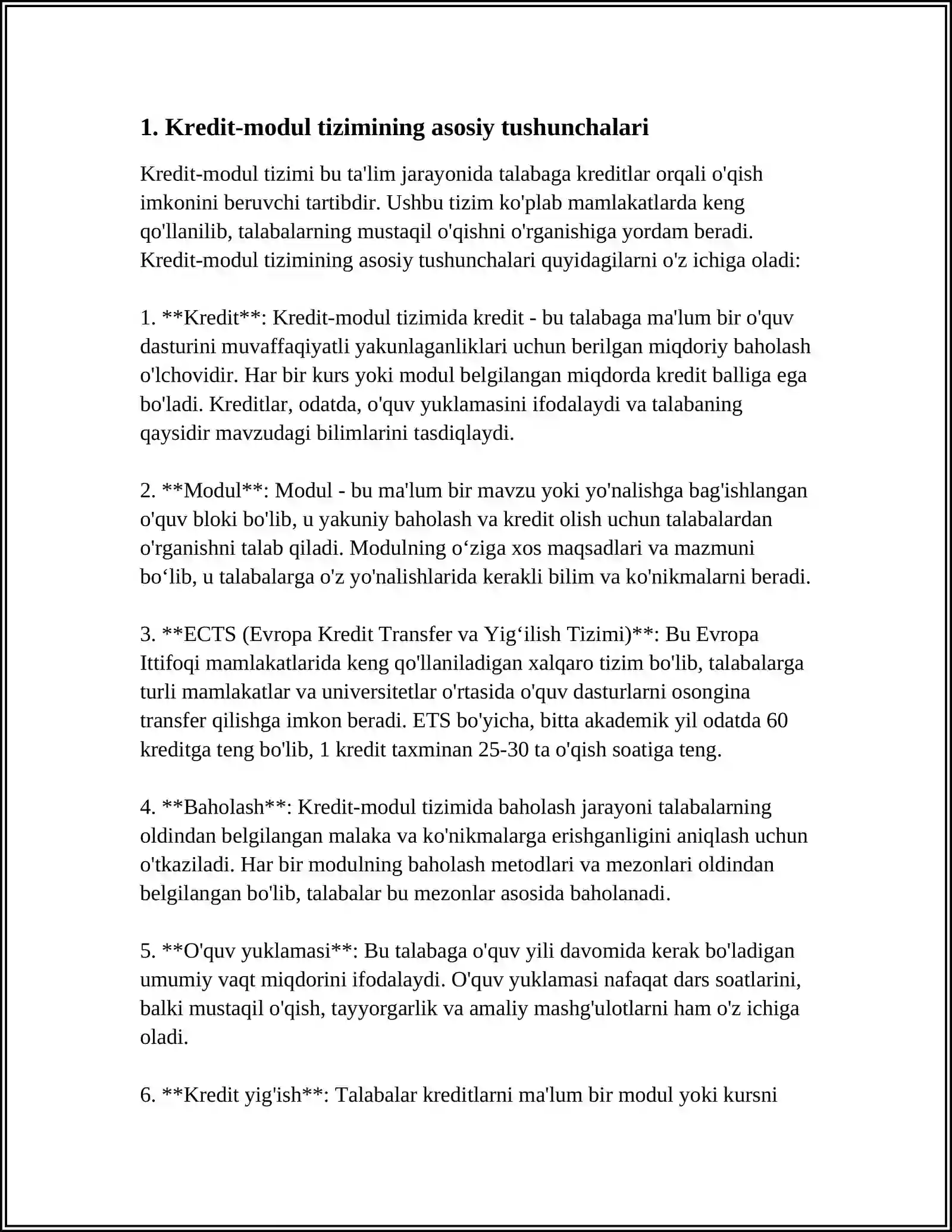 OʻQUV JARAYONINI KREDIT -MODUL TIZIMIDA TASHKIL QILISH KREDIT MODUL TIZIMINING AHAMIYATI 3