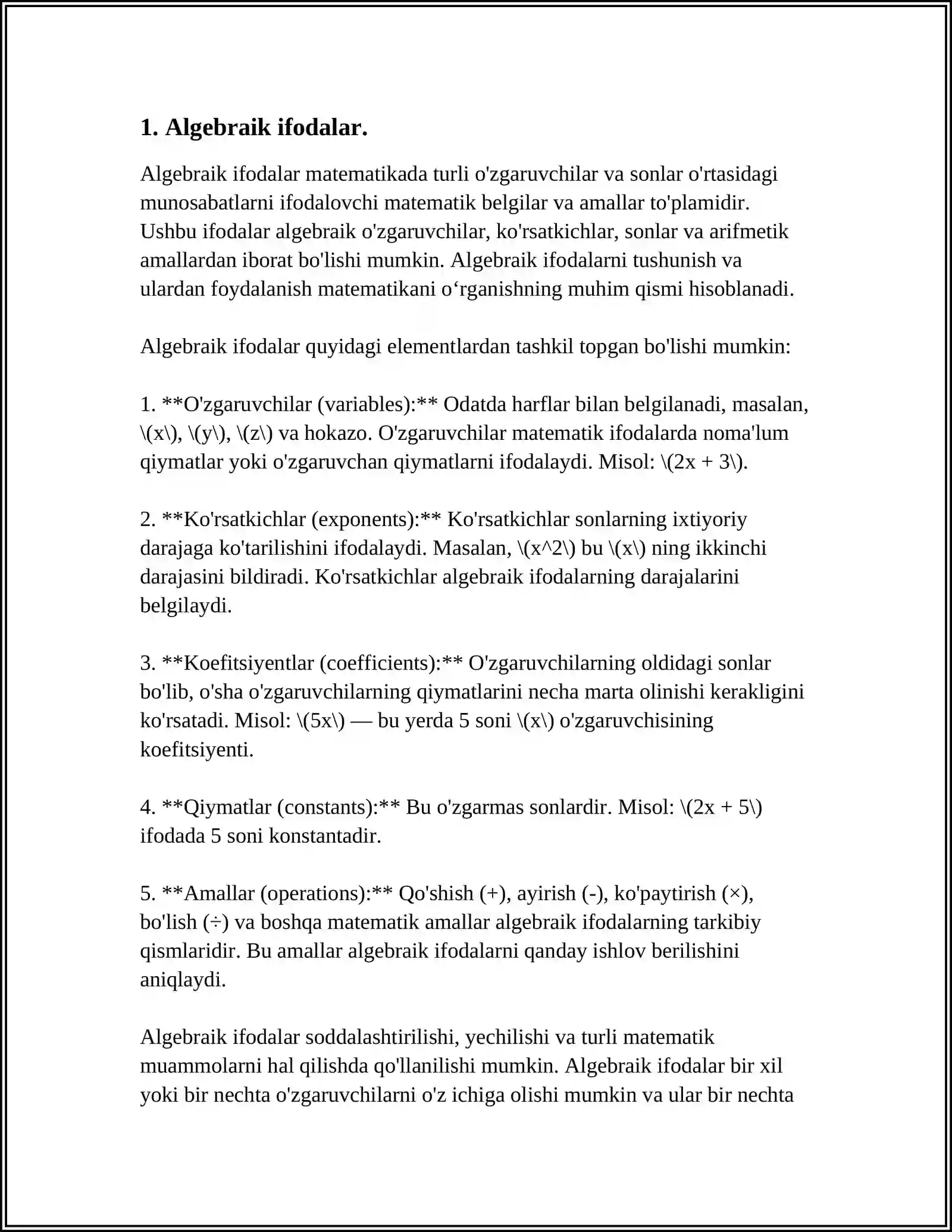 Algebraik ifodalar 3