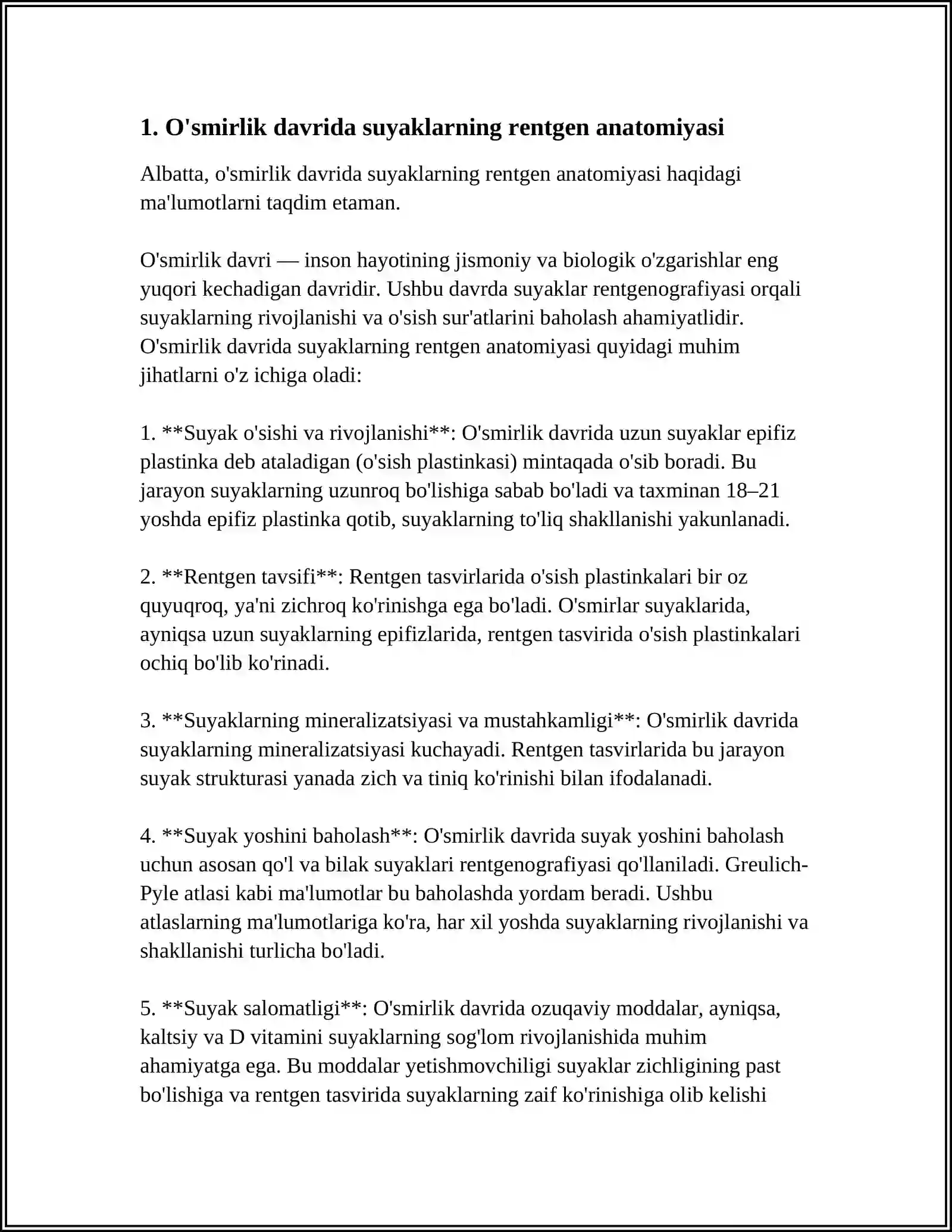SKELET SUYAKLARINING RENTGENANATOMIYASI SKELETNING RIVOJLANISH ANOMALIYALARI 3