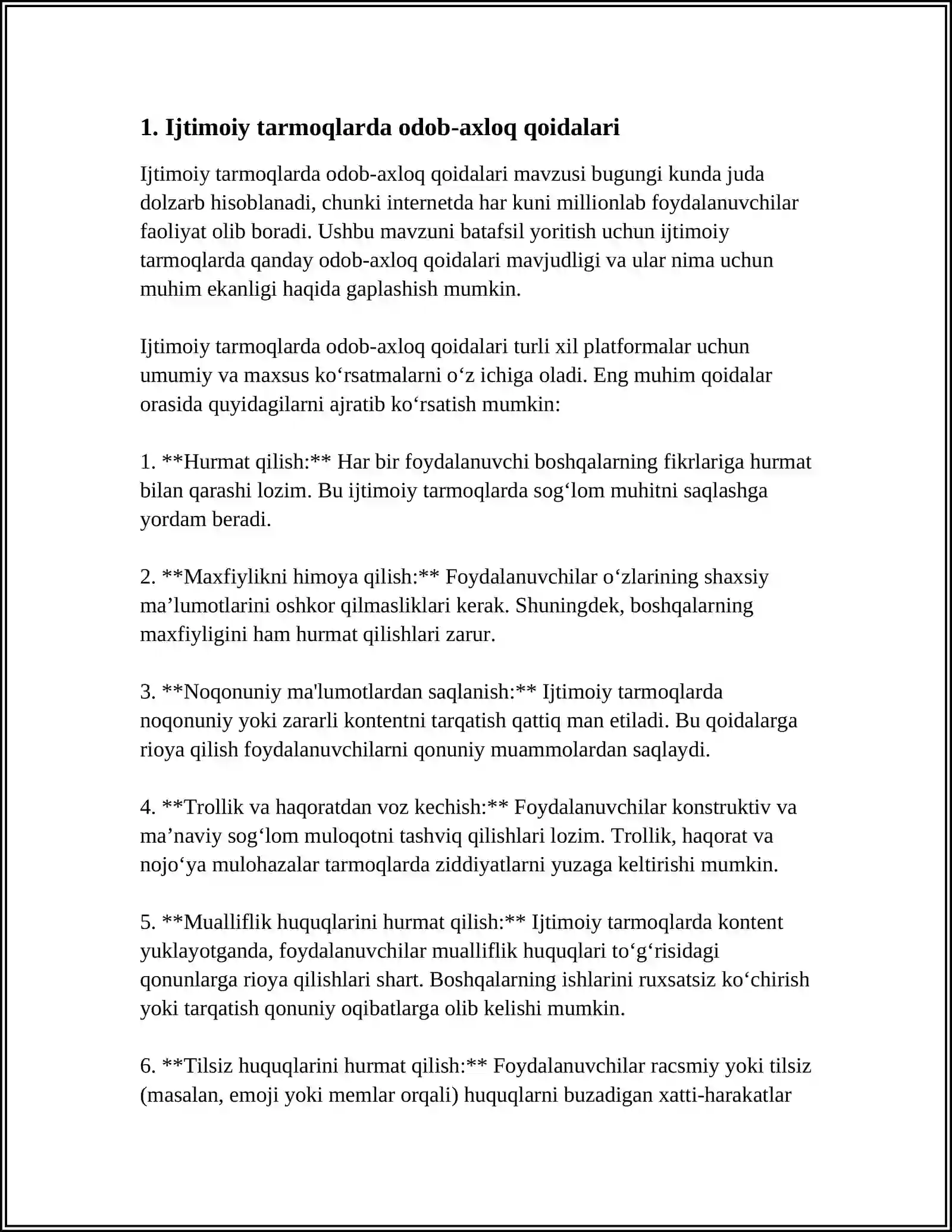 Referat: IJTIMOIY TARMOQDA ODOB AXLOQ 3