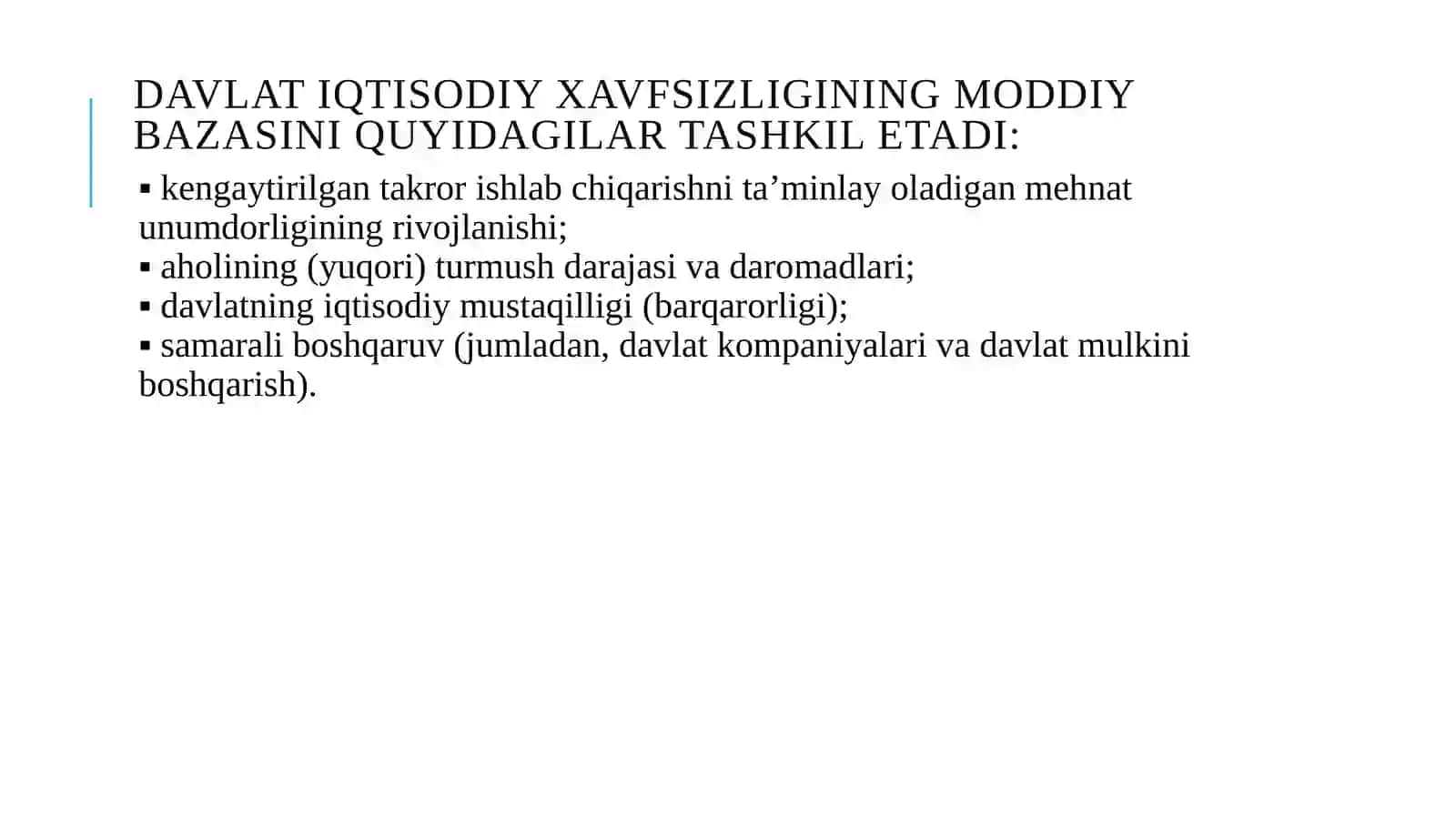 Mamlakat iqtisodiy xavfsizligini taʼminlash mexanizmi va tizimi 3