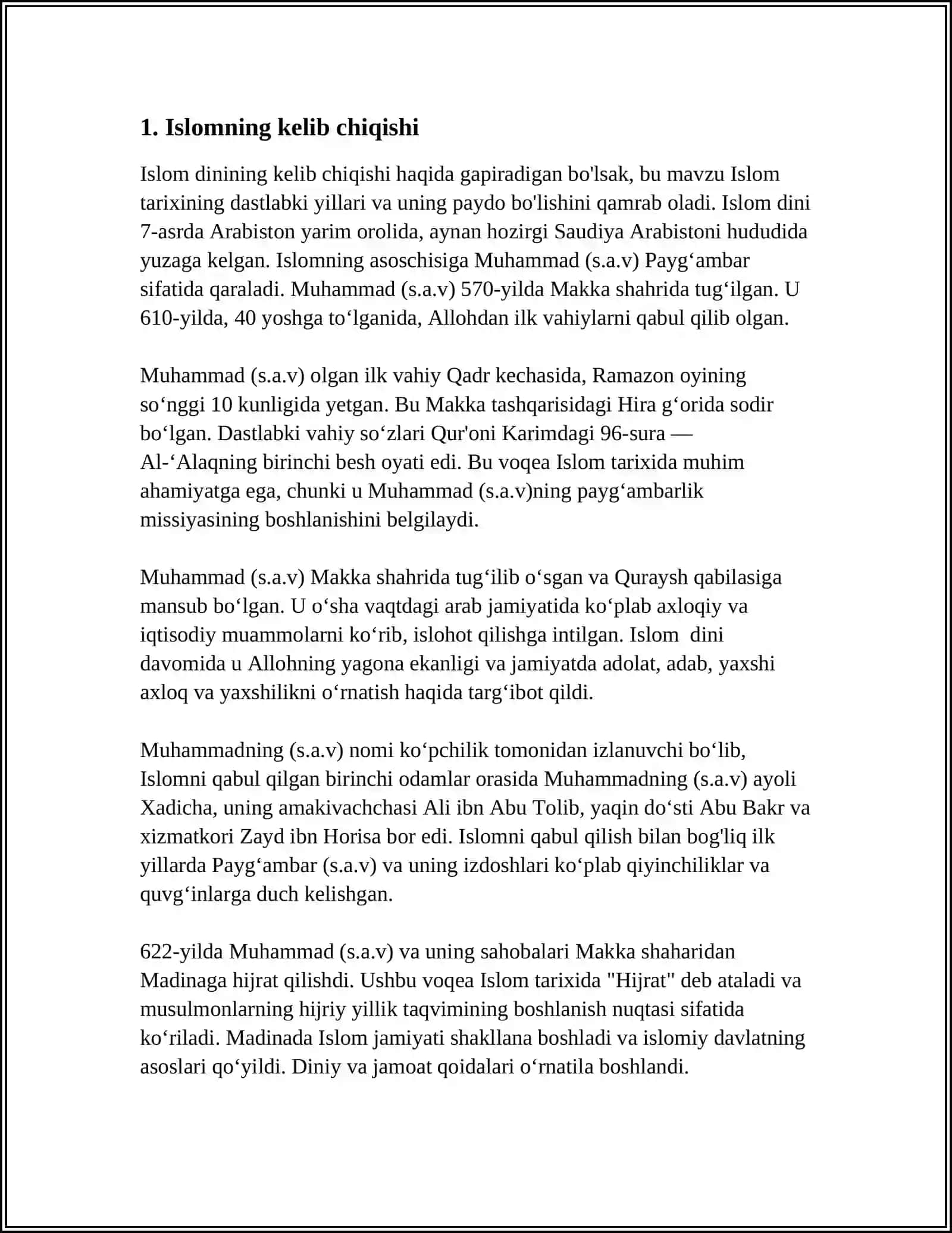 ISLOM DININING PAYDO BOʻLISHI.MUHAMMAD PAYGʻAMBARNING HAYOTI 3
