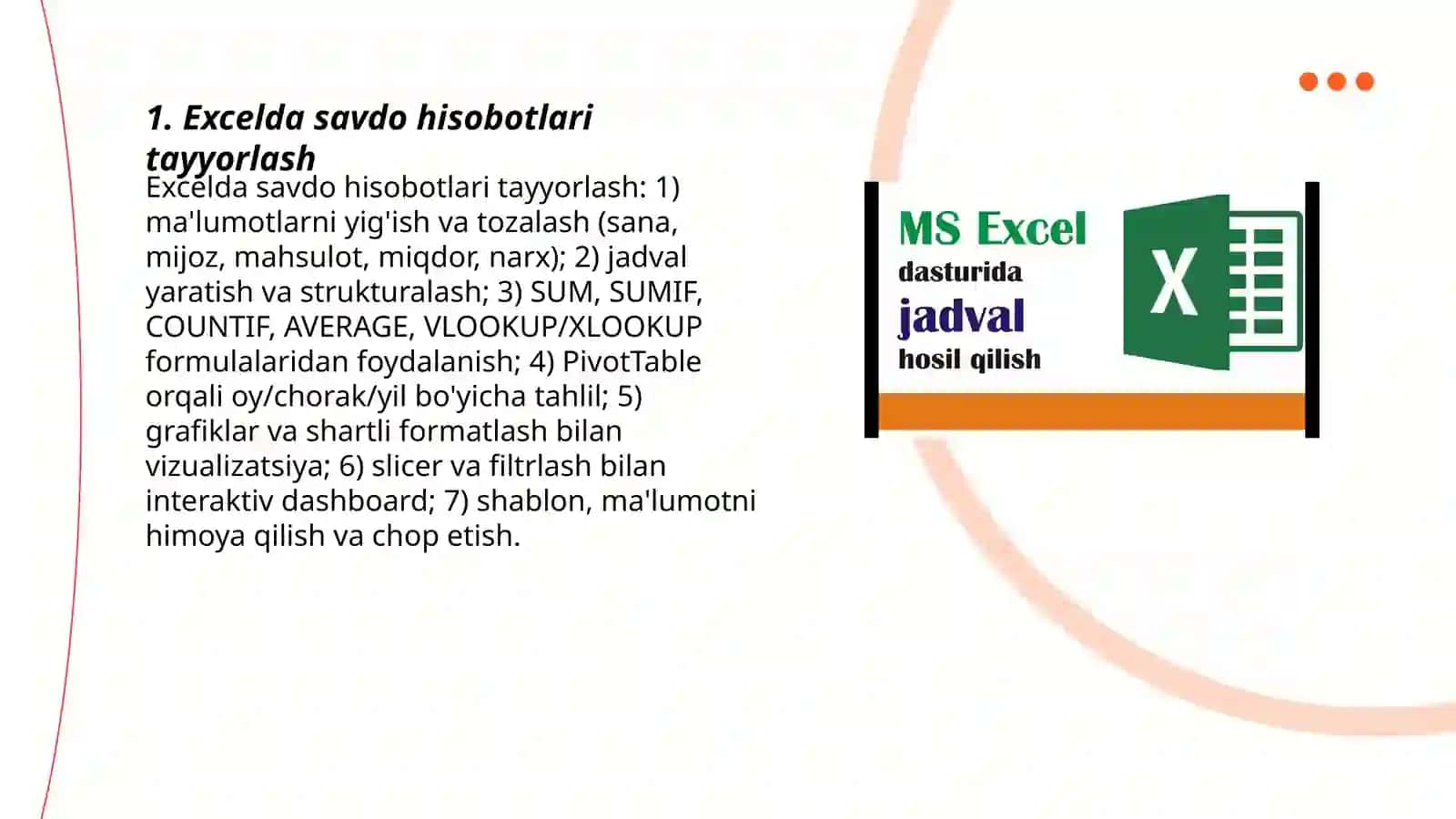 Excelda savdo hisobotlari tayyorlash 3
